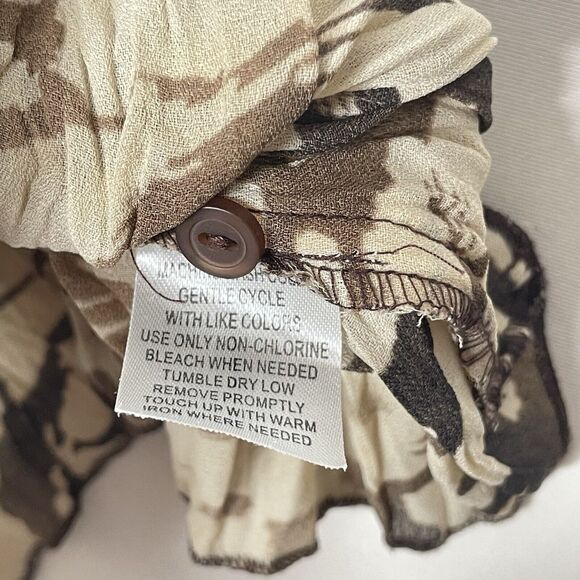 Y2K Sheer Blouse L Brown Beige Animal‎ Print Ruffle Boho Indie Fairy Bratz - Picture 5 of 7